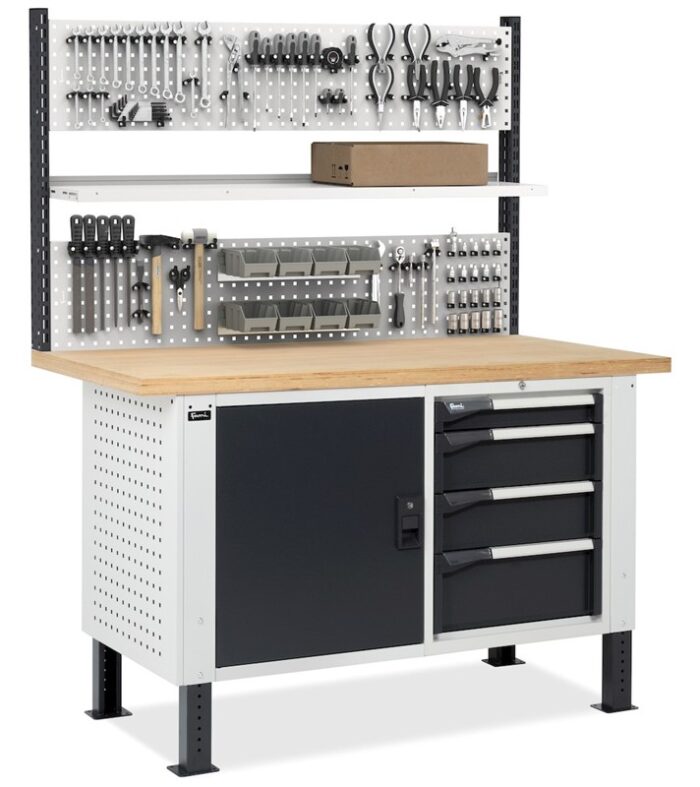 Banco da Lavoro con 4 Cassetti, Anta e Parete - immagine 2