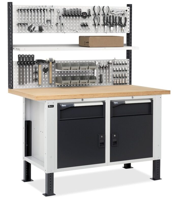 Banco da Lavoro con 2 Cassetti e 2 Vani e Parete - immagine 2