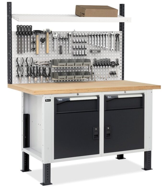 Banco da Lavoro con 2 Cassetti e 2 Vani e Parete - immagine 5