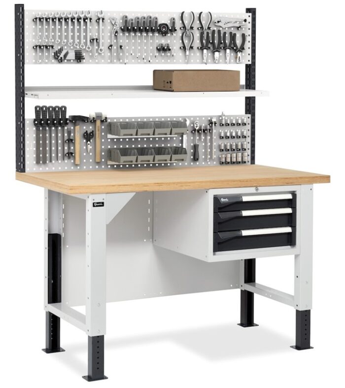 Banco da Lavoro con 3 Cassetti e Parete - immagine 2