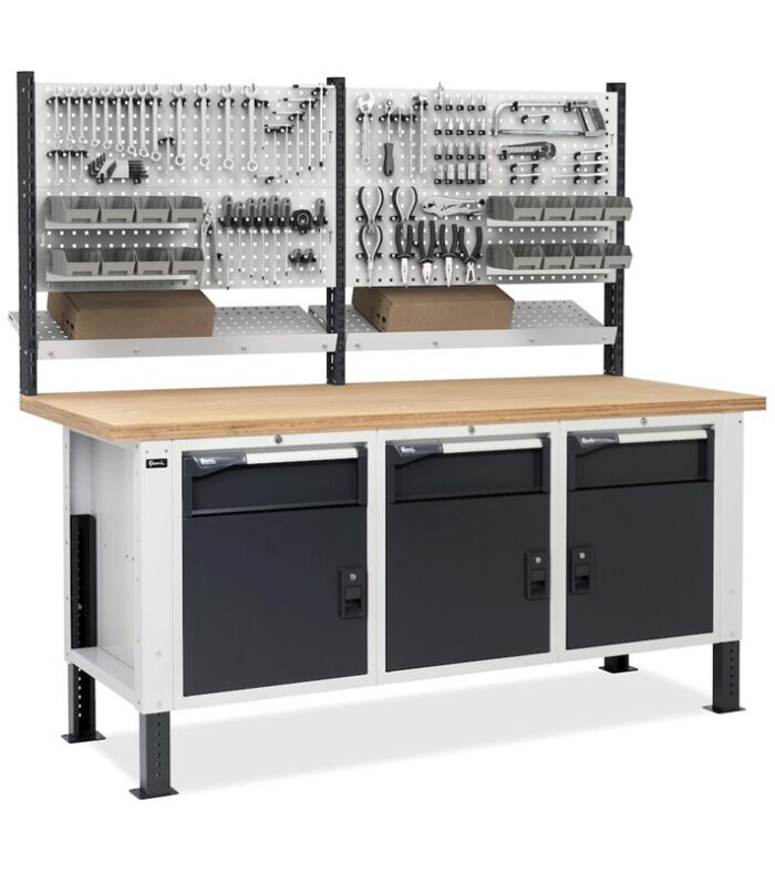 Banco da Lavoro con 3 Cassetti + 3 Vani e Parete - immagine 3