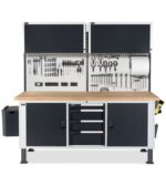 Banco da Lavoro Attrezzato con 4 Cassetti + 2 Armadietti e Pensili L=2000 mm - immagine 2