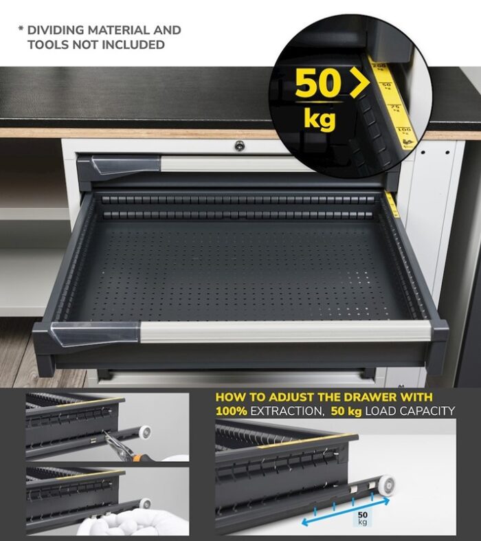 Banco da Lavoro Attrezzato con 8 Cassetti + 2 Armadietti e Pensili L=3000 mm - immagine 10