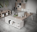 Scrivania Sagomata Rhea 228x190 cm con Mobile di Servizio - immagine 3