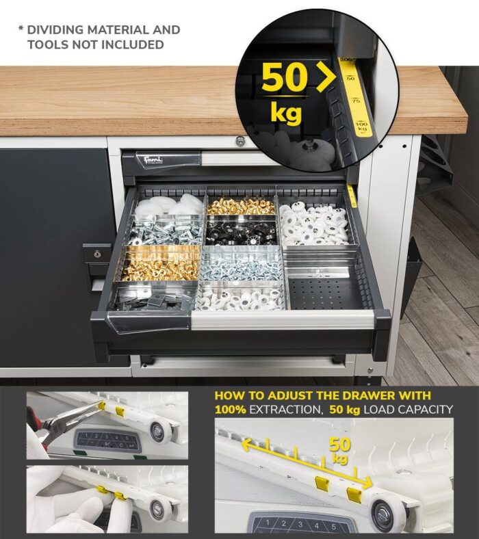 Banco da Lavoro con Piano in Multiplex - 9 Cassetti L=1500 mm - immagine 4