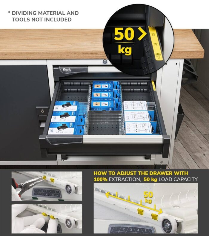 Banco da Lavoro con Piano in Multiplex - 9 Cassetti L=1500 mm - immagine 3