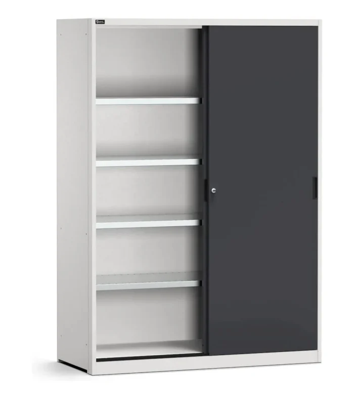 armadio-con-porte-scorrevoli-e-ripiani-l1428-x-p600-x-h2000-mm-perfom21004.webp Armadio Officina Perfom con Porte Scorrevoli, H=2000 L=1428 P=600 mm - immagine 1