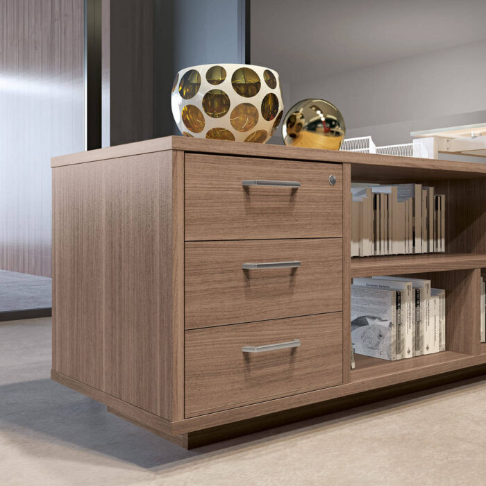 Scrivania Sagomata Cubo 229x200 cm con Mobile di Servizio e Cassettiera - immagine 4