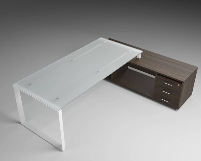 Scrivania Direzionale in Cristallo Stratos 228x180 cm con Mobile di Servizio - immagine 2